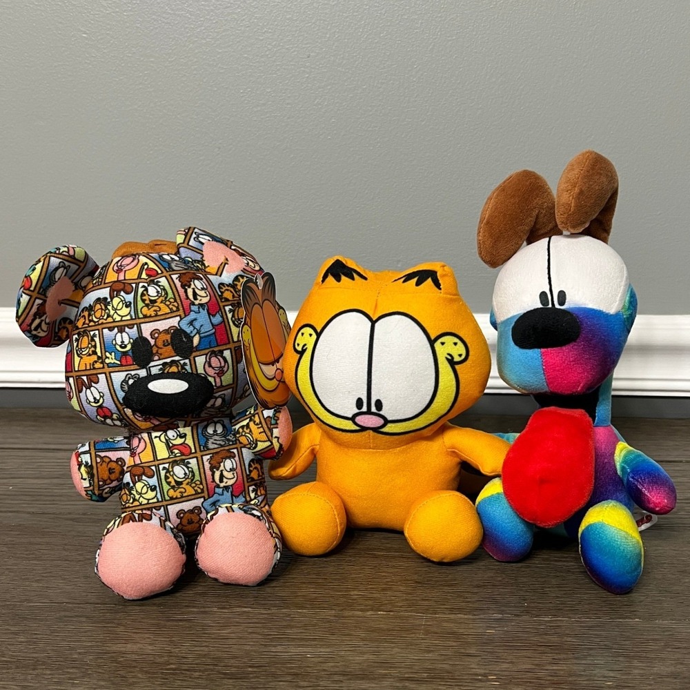 Garfield Plush Lot 3 Odie Comic Strip Rainbow Nickelodeon Cartoon Cat Dolls 7"
